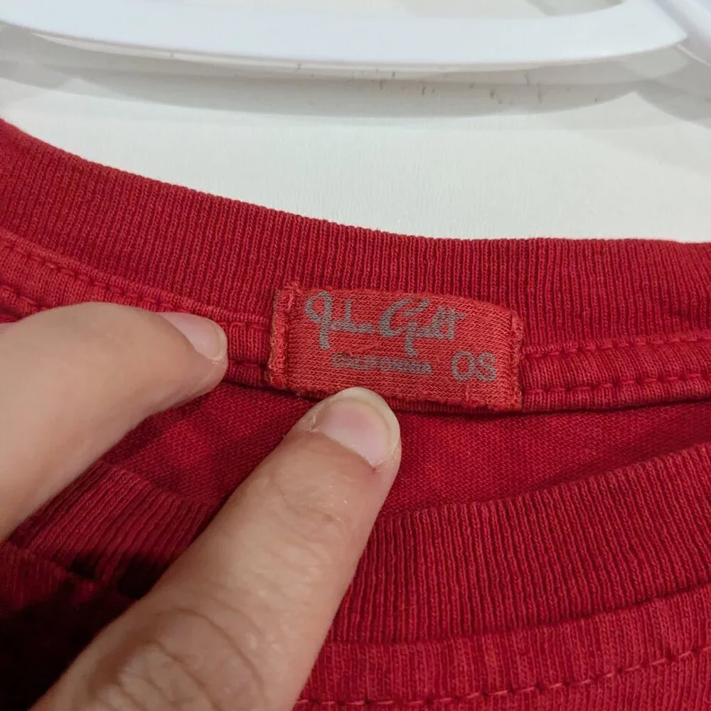 John Galt Los Angeles Embroidered Cropped Tee Red White One Size - Picture 3 of 5